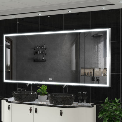 Extra Large LED Bathroom Mirror - 84x36 Silver Aluminum Frame
