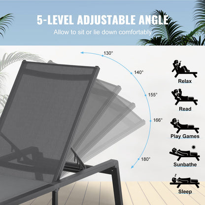 Dark Gray Aluminum Patio Chaise Lounge Chair - 5 Positions