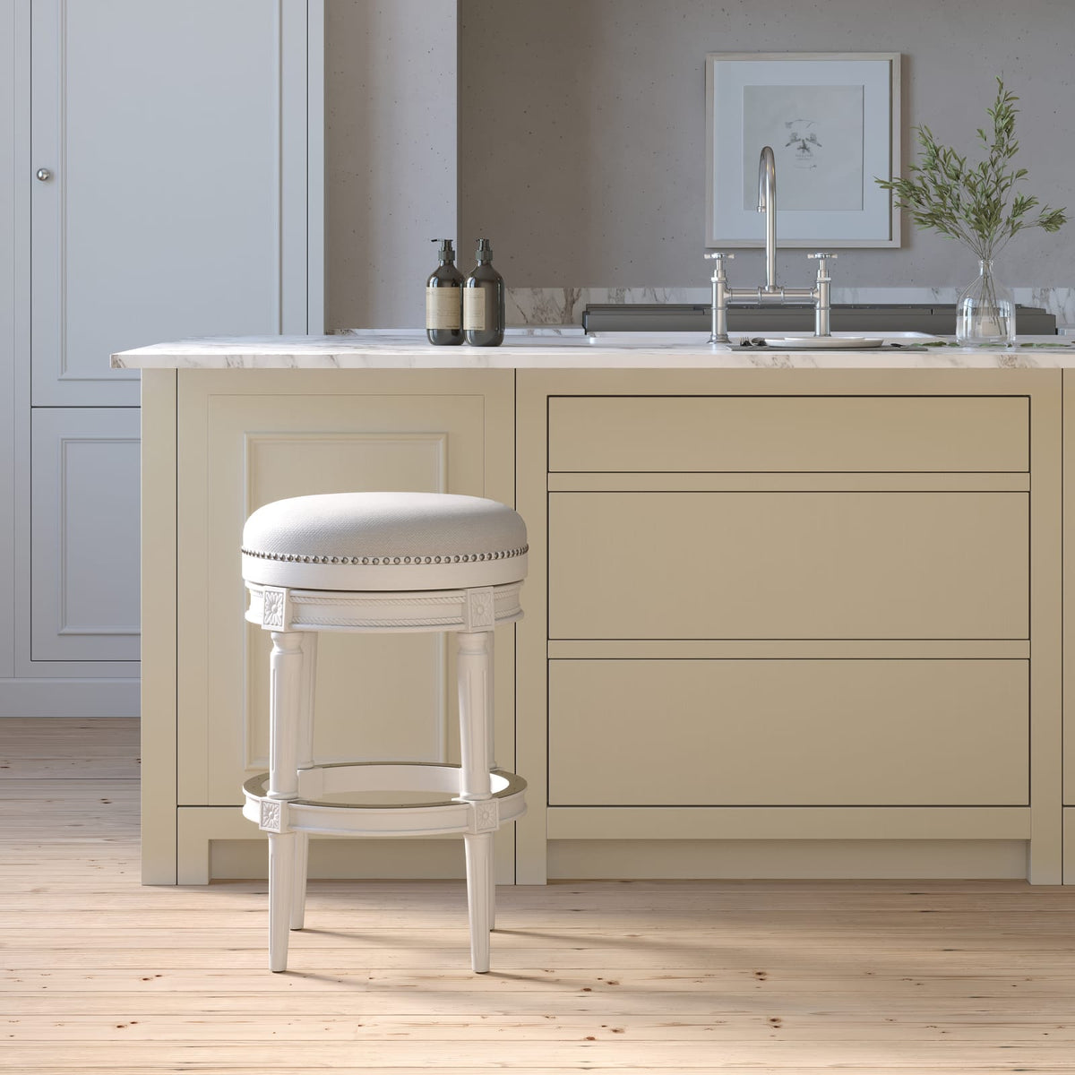 White Wood Bar Stool 31 Inch - Kitchen Island Seating