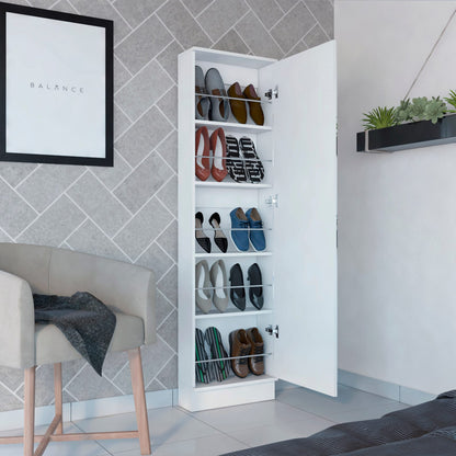 Cassidy Rectangle Tall Shoe Cabinet with Mirror - White