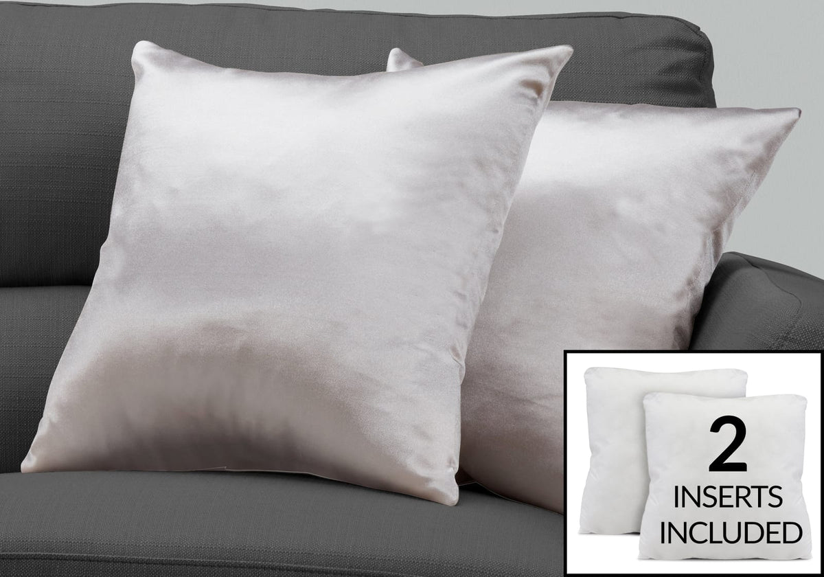 Set of 2 Silver Square Throw Pillows - 18x18 Inches