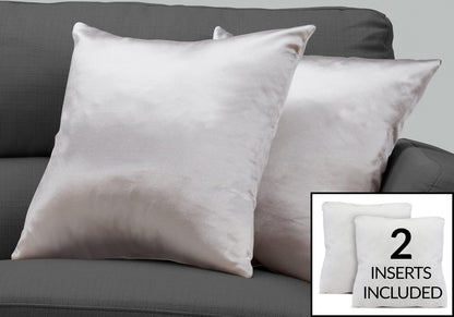 Set of 2 Silver Square Throw Pillows - 18x18 Inches