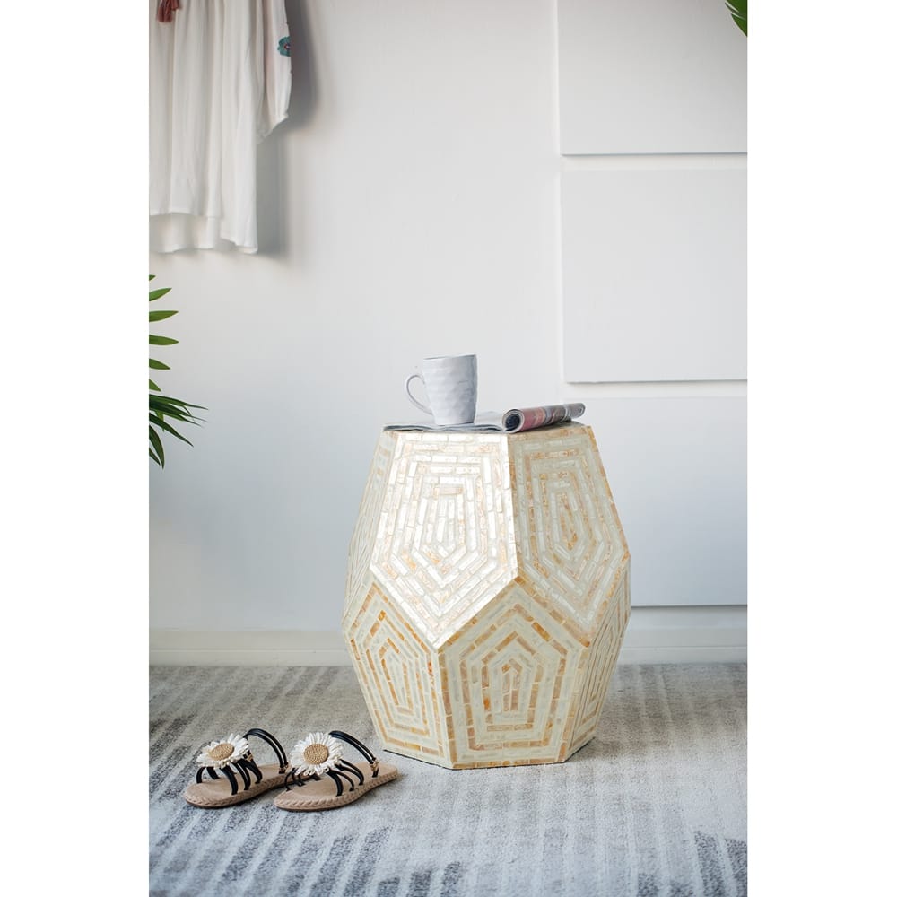 Cream Yellow Hexagonal Capes Stool 18x18x21 Inches