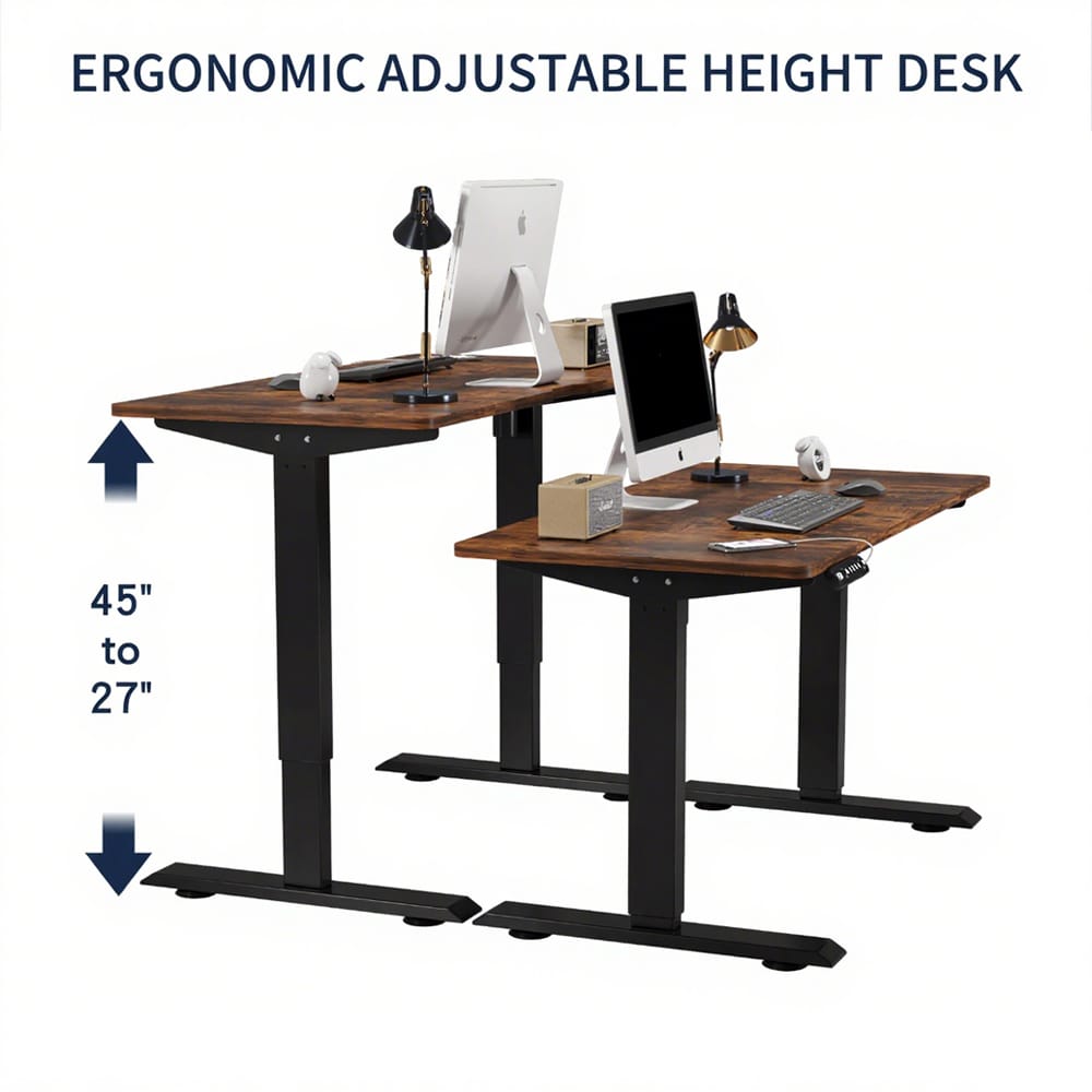 55" Rustic Brown Electric Standing Desk - Height Adjustable Office Table