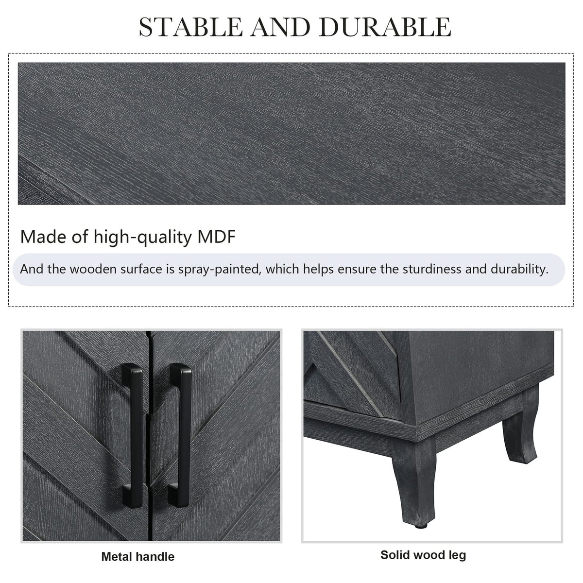 59.8" Antique Dark Grey MDF Sideboard Cabinet - 4 Doors