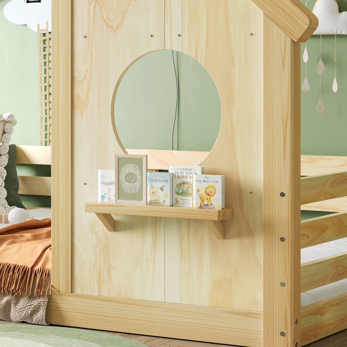 Twin House Floor Bed - Natural Wood, Safe & Sturdy Design