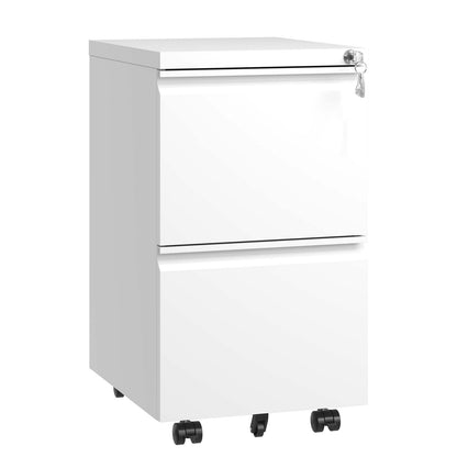 2 Drawer Mobile File Cabinet - Antique White Filing Cabinets for Home Office