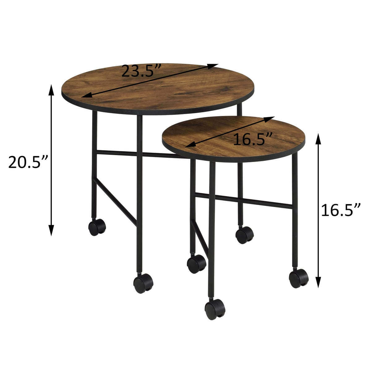 Vintage Oak & Black Nesting Tables - 2 Piece Set for Living Room