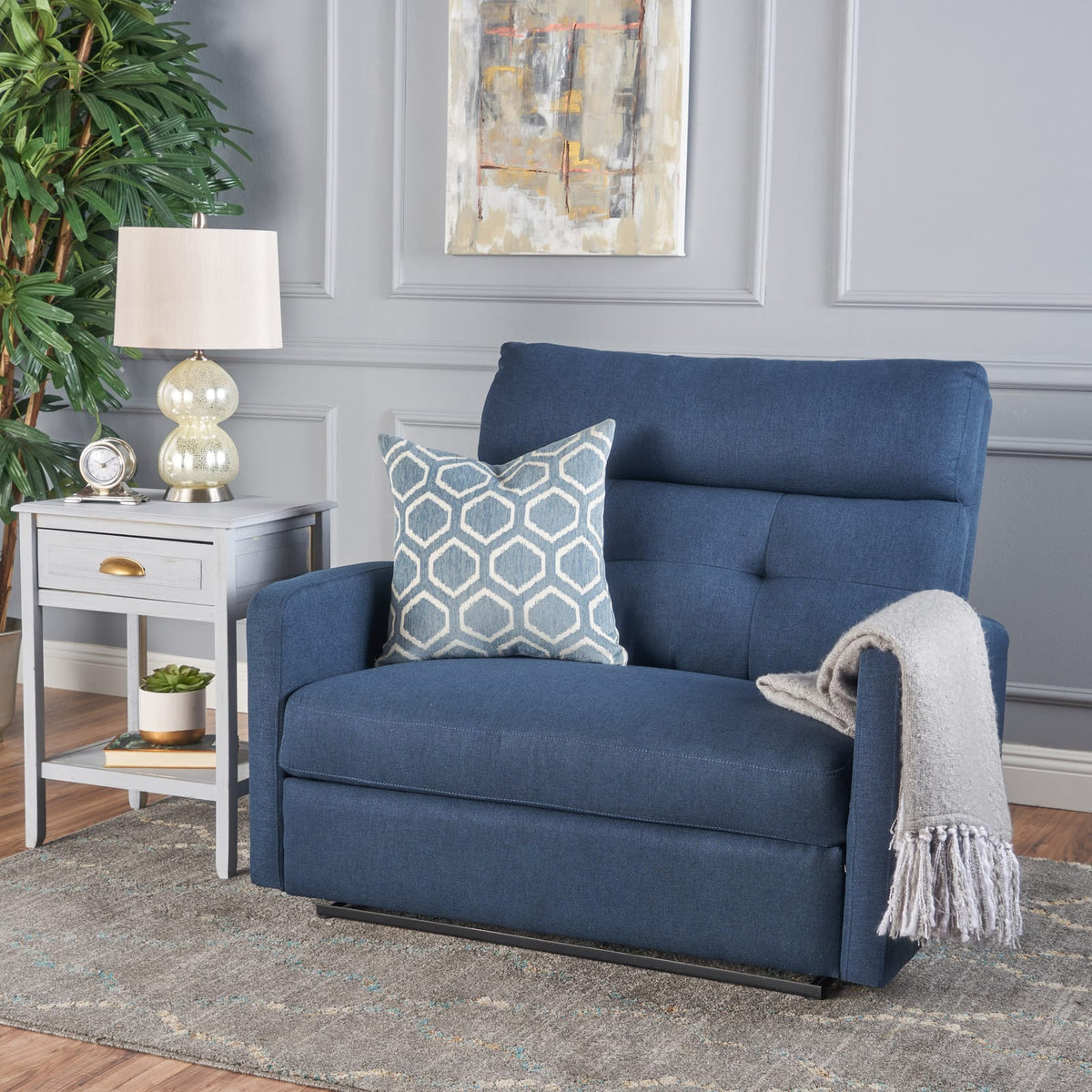 Navy Blue Fabric Loveseat Recliner - 64.25" D Reclining Sofa for Living Room
