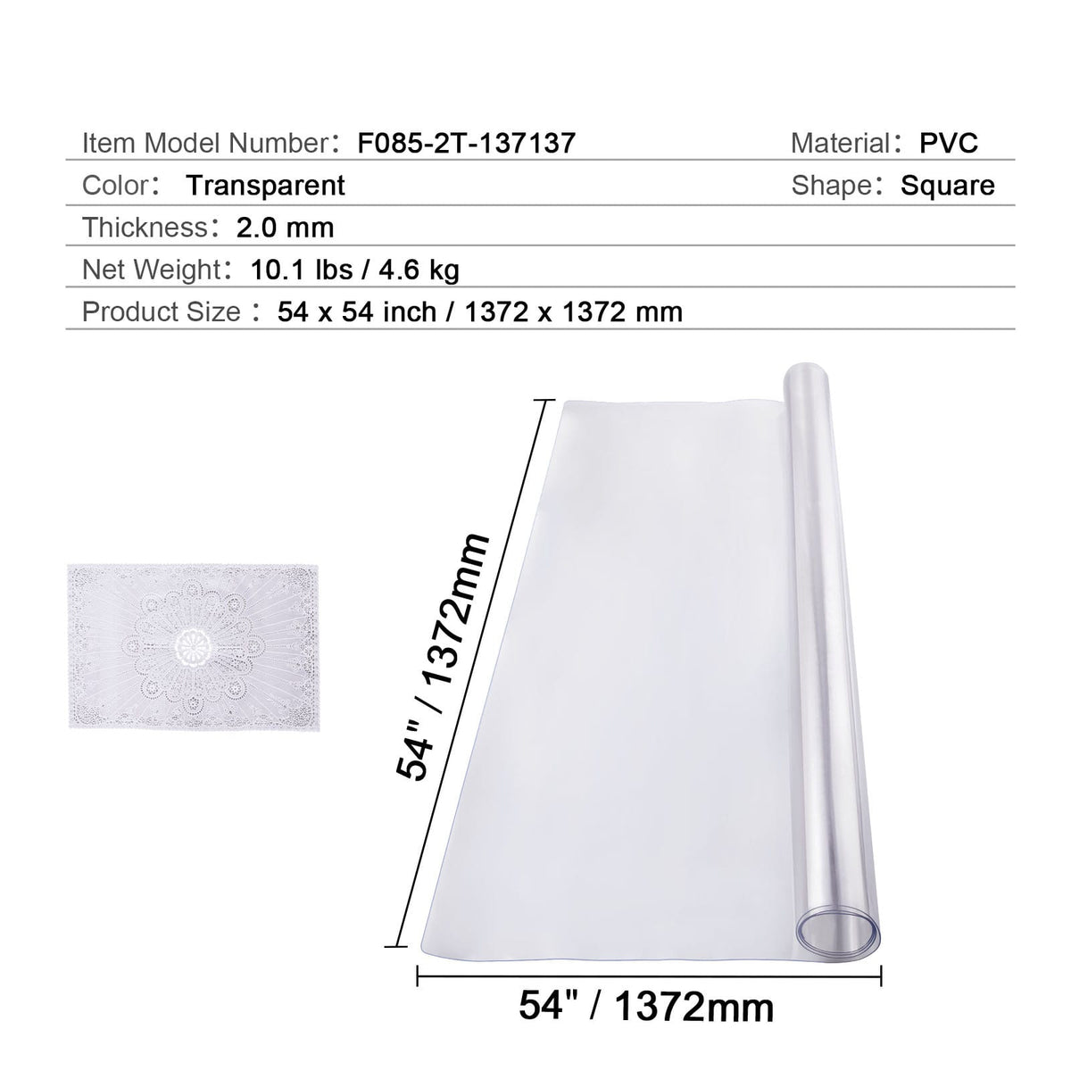 Clear PVC Table Protector - 54x54 Inch Desk Cover