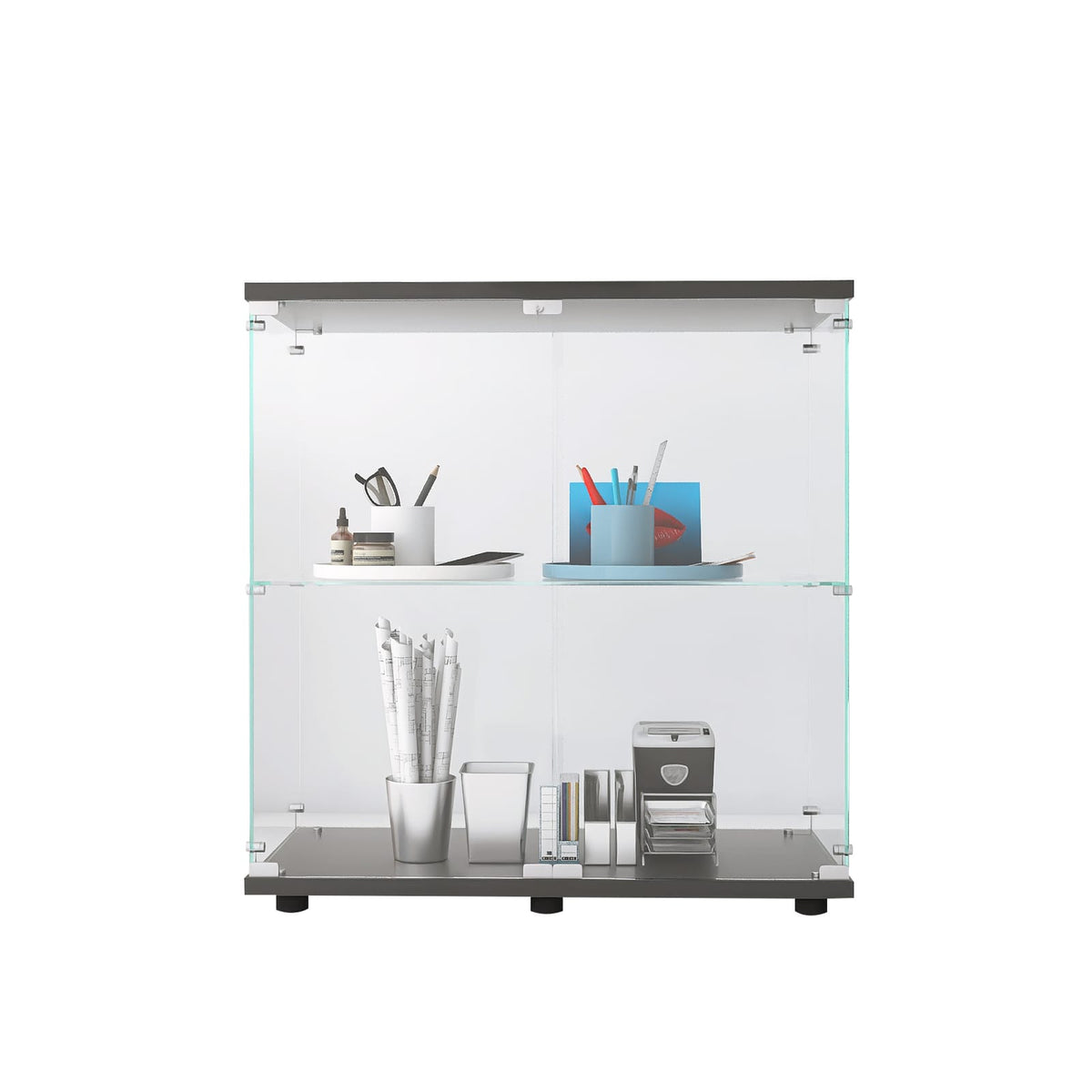Small 2-Shelf Glass Display Cabinet Transparent Tempered Glass