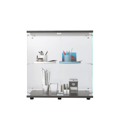 Small 2-Shelf Glass Display Cabinet Transparent Tempered Glass