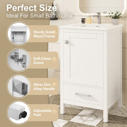 20" White Bathroom Vanity - Modern Storage Sink