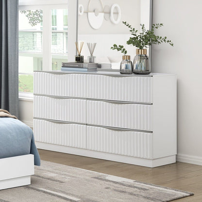 Pearl White Dresser - 6 Drawers, Modern Glam Style