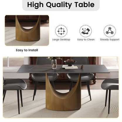 63 inch Modern Rectangular Dining Table in Sintered Stone Black