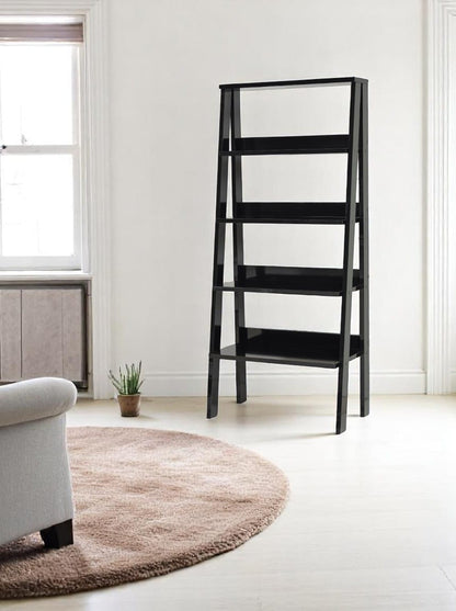 Solid Wood Black Bookshelf with 5 Shelves for Modern Living Room Storage
