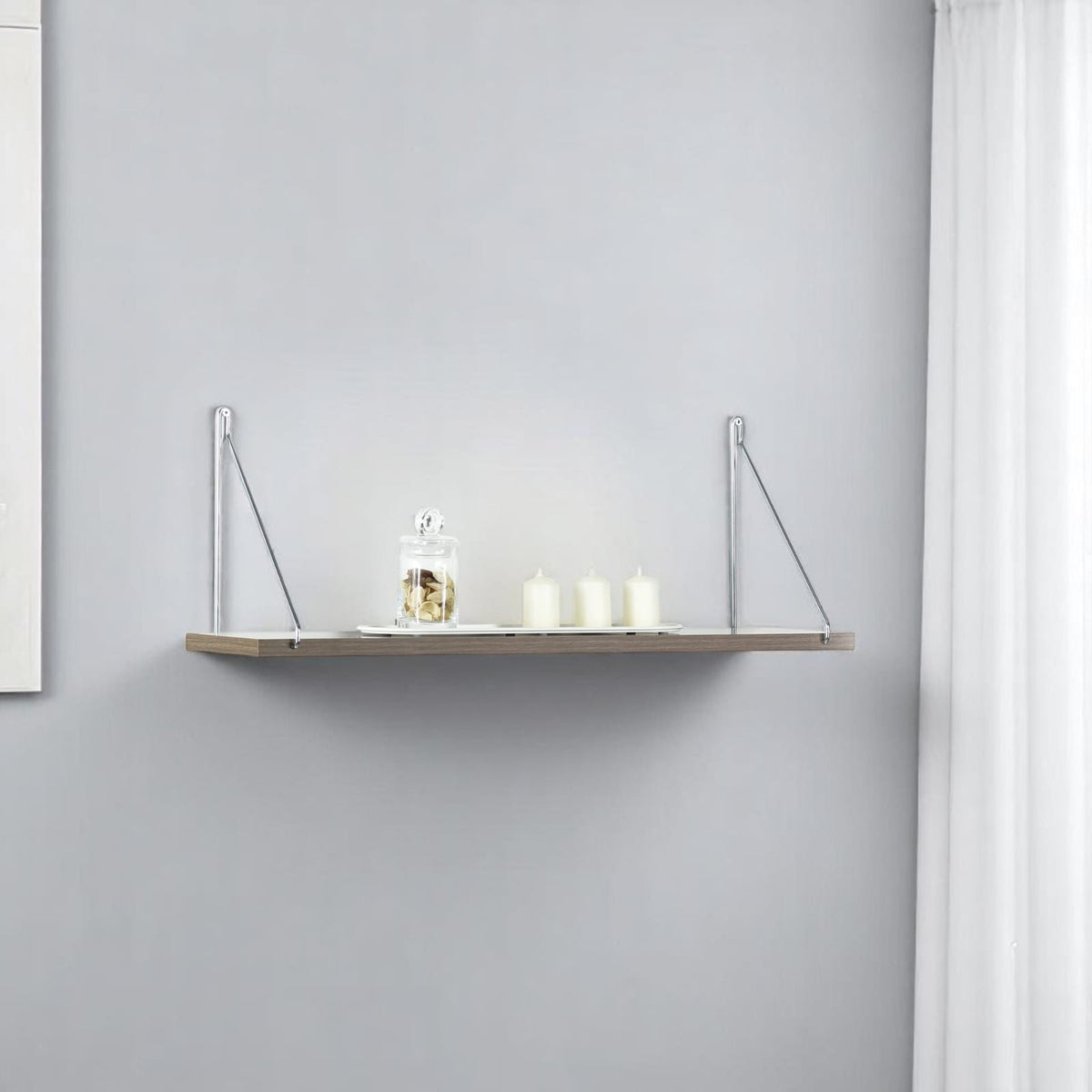Palmer Floating Wall Decor - White/Chrome Rustic Shelf