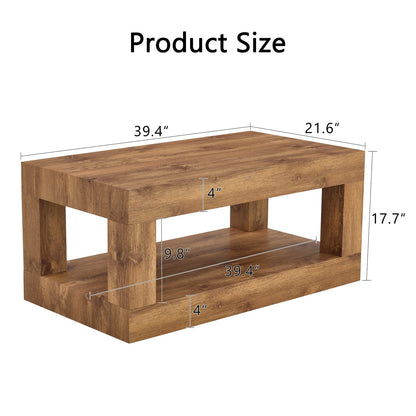 Wood MDF Coffee Table - 2 Tier Storage Shelf for Living Room