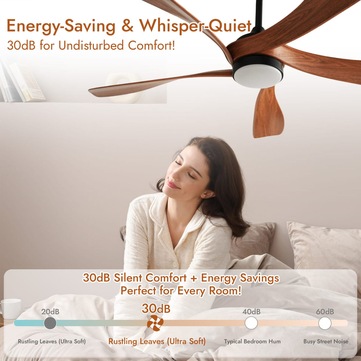 52 Inch Brown Ceiling Fan with Light - Modern Bedroom Fan