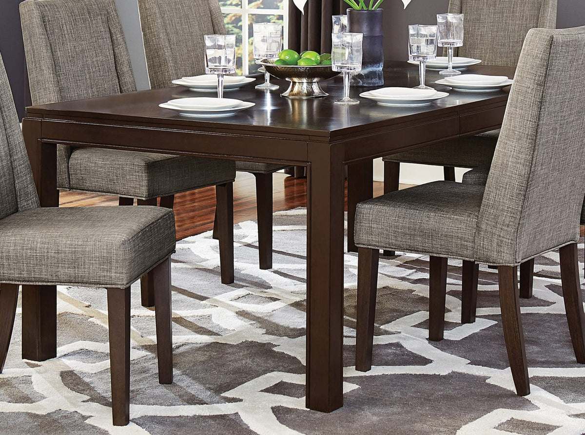 Contemporary Dark Brown 7pc Dining Set Table with Extension Leaf and 6x Upholstered