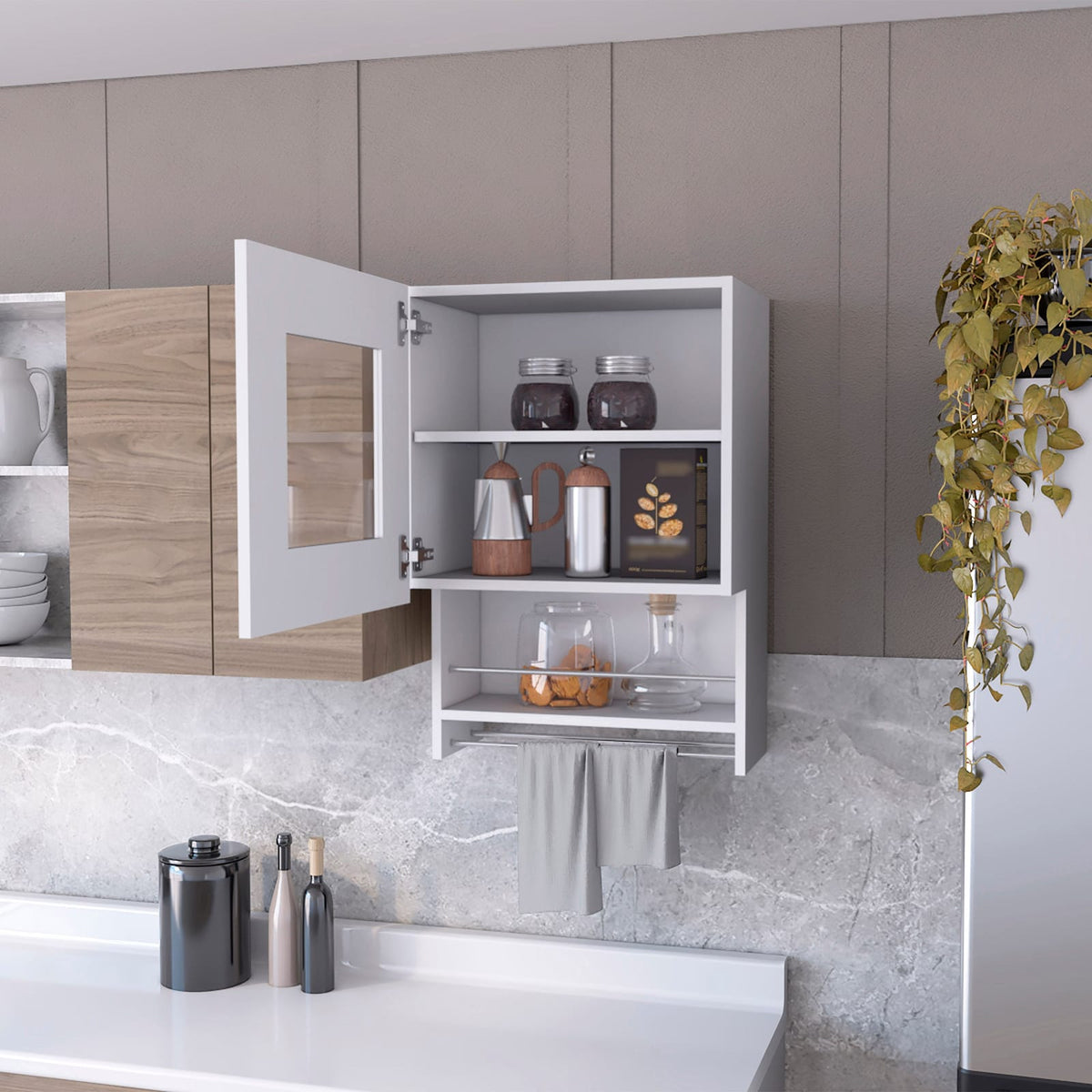White Wood Spice Rack Cabinet with Shelf