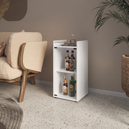 White Kitchen Bar Cabinet with Glass Door & Shelves for Living Room