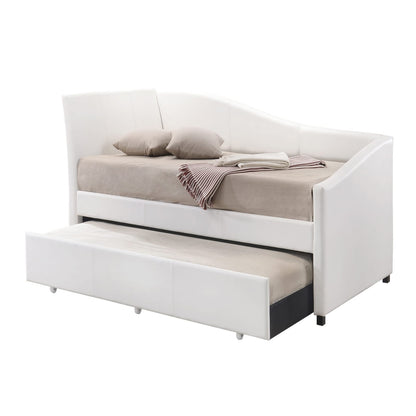 White Twin Faux Leather Daybed with Trundle for Guest Storage