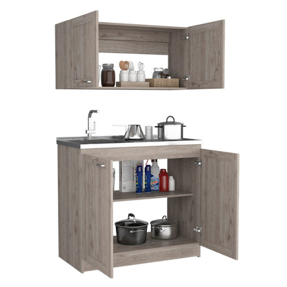 Light Gray Engineered Wood Cabinet Set 30.8" W