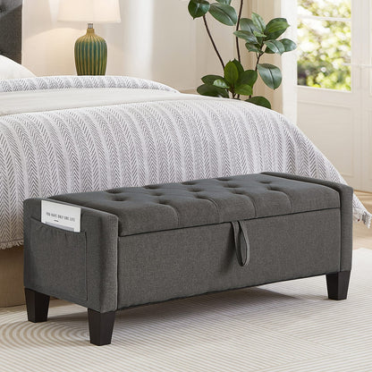 Dark Gray Linen Storage Ottoman Bench - 45" Wide for Living Room