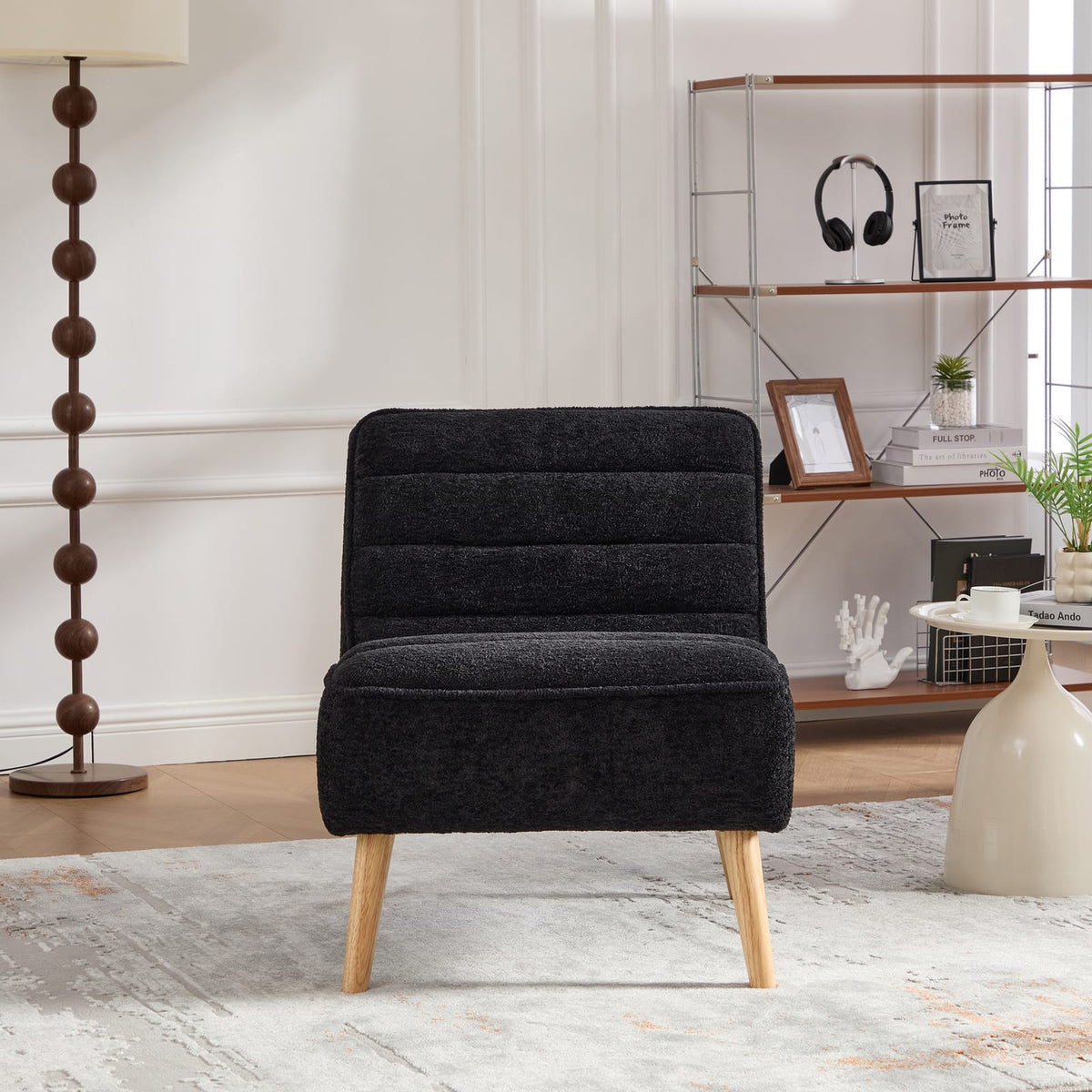 Modern Armless Accent Chair - Black Chenille, 24.4" Wide