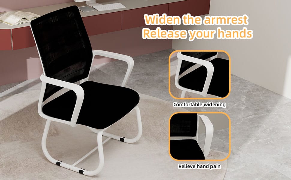 White Black Office Chair Mesh Back, Iron Frame, 23"L
