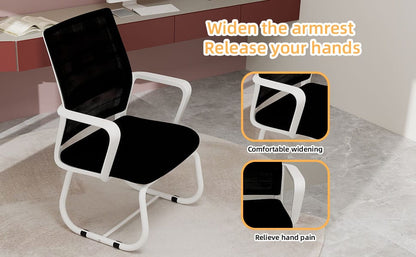 White Black Office Chair Mesh Back, Iron Frame, 23"L