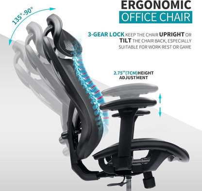Black Mesh Office Chair with Adjustable Lumbar Support and Headrest