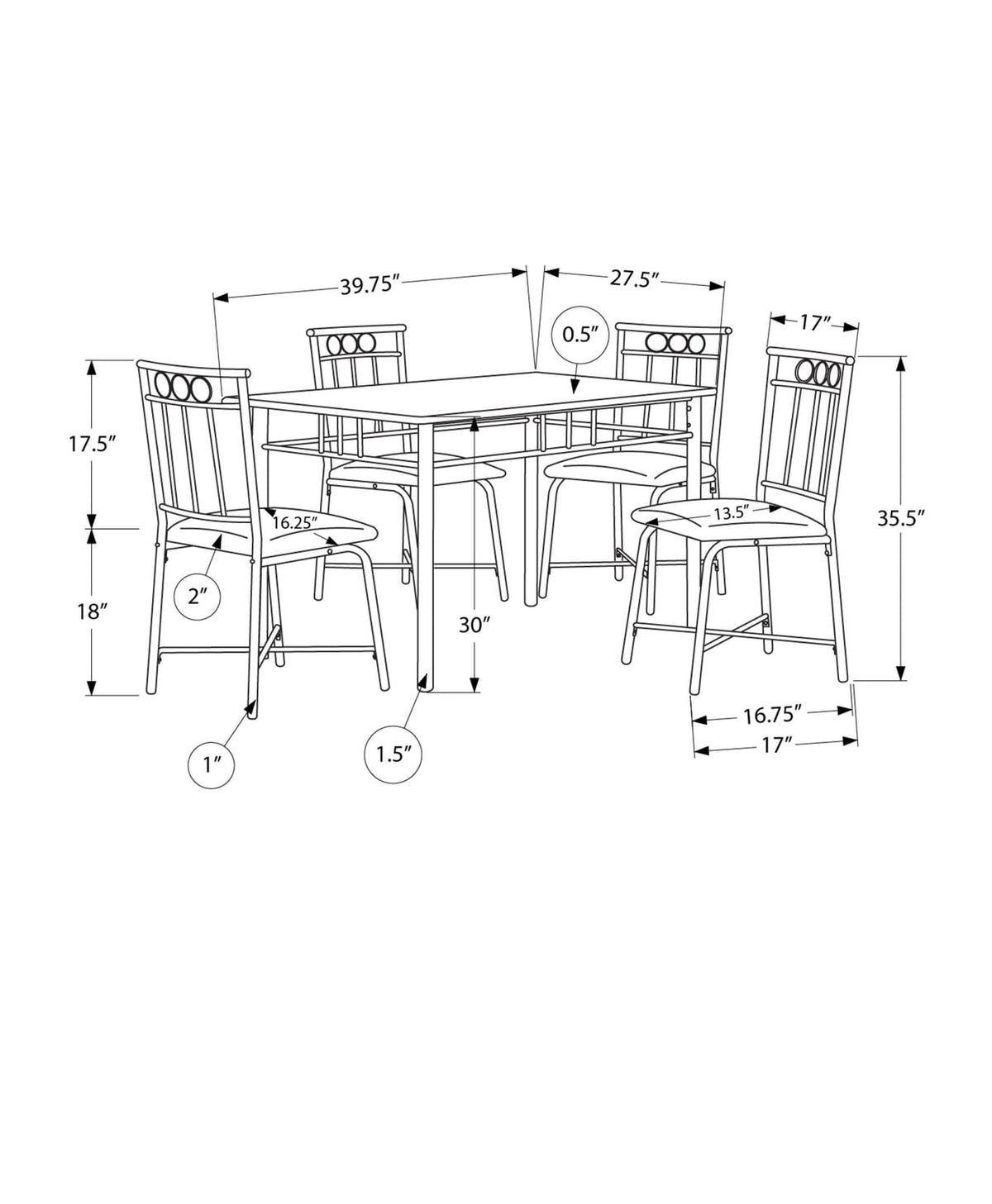 5 Piece White Dining Table Set - 40" Rectangular Table with Chairs for Dining Room