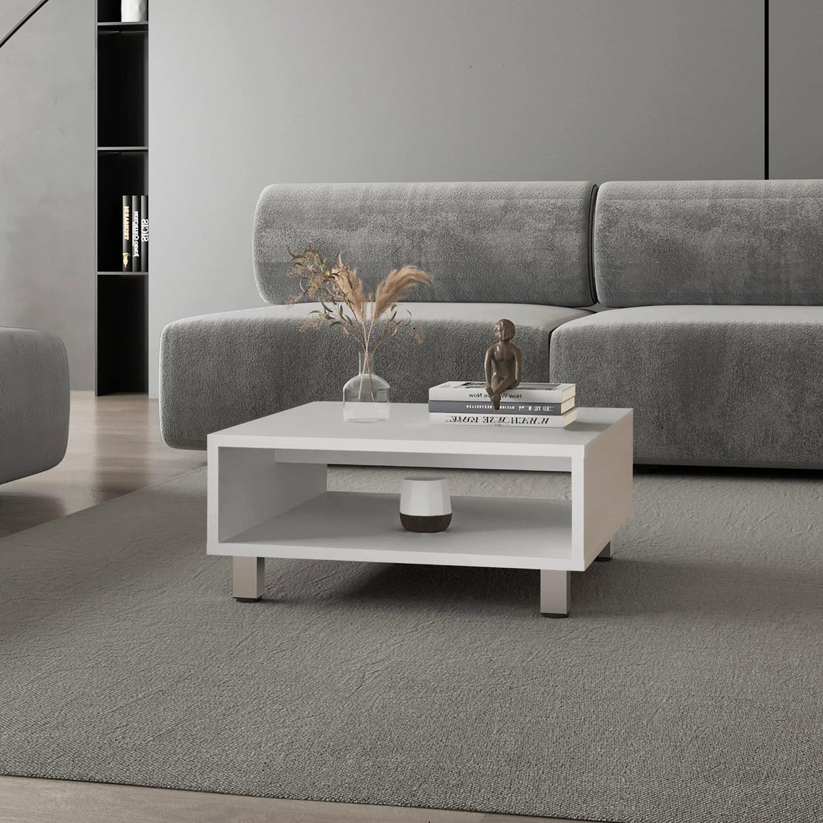 White Rectangular Coffee Table with Storage