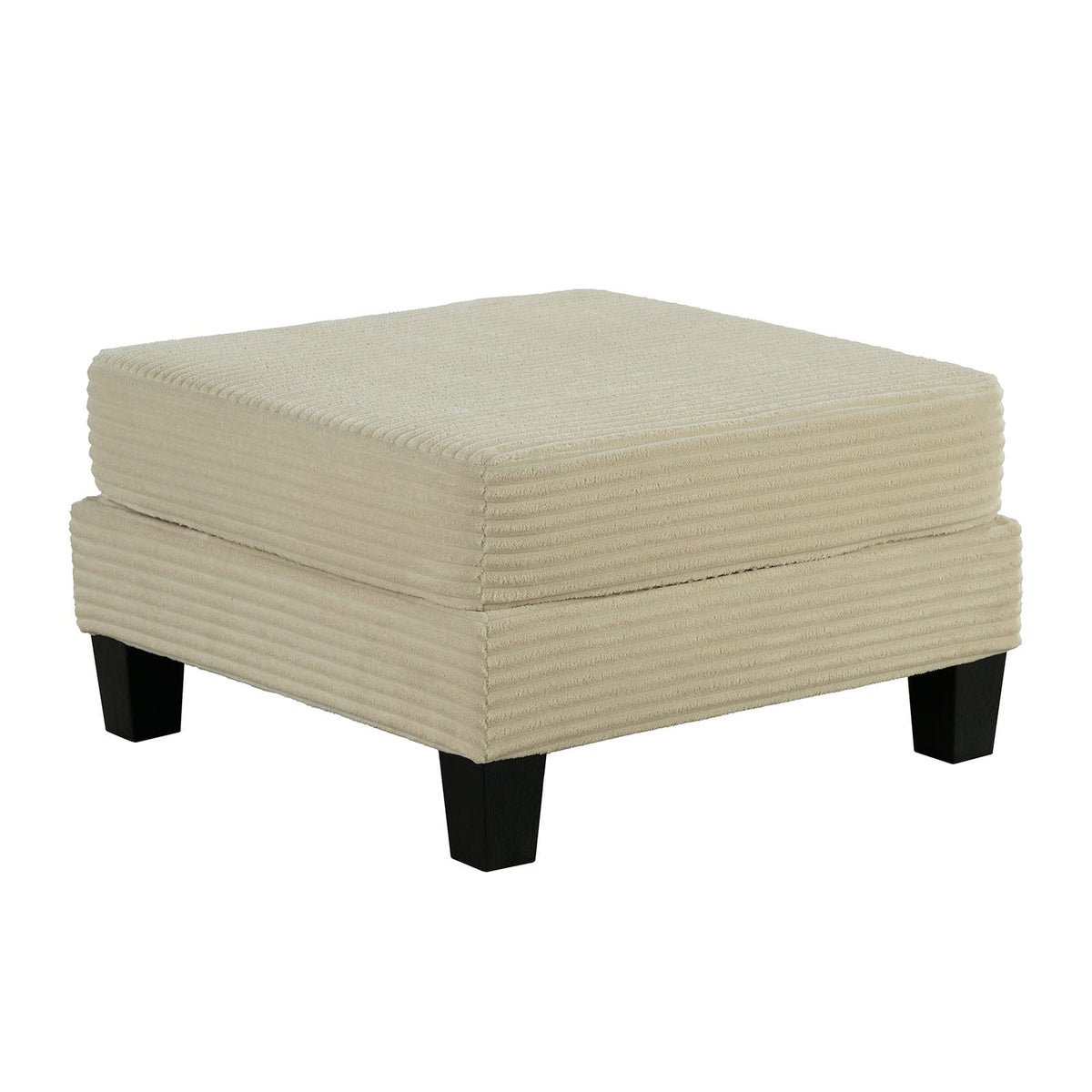 Contemporary Storage Ottoman - Beige Fabric & Wood Legs