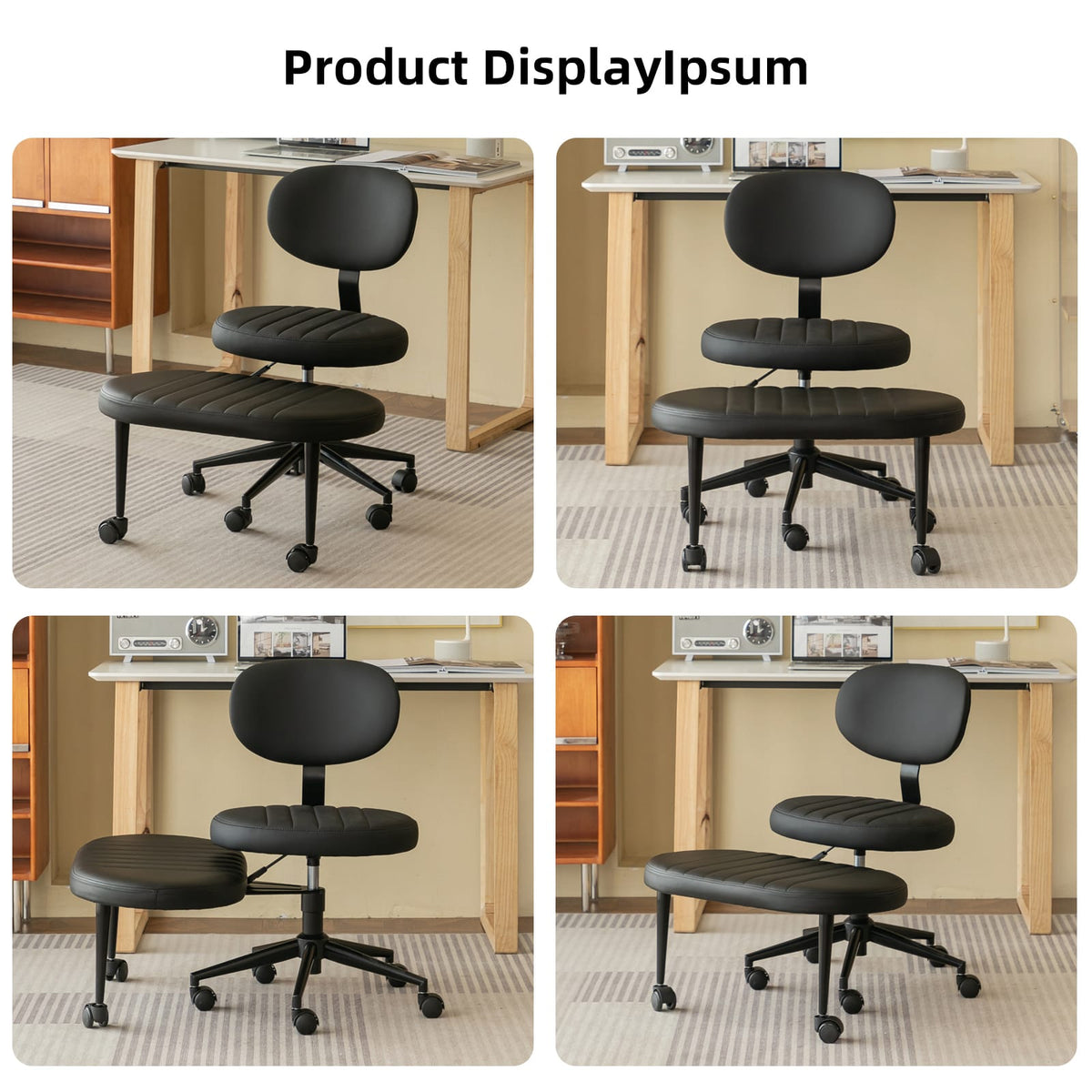 Black Faux Fur Cross Legged Office Chair - Ergonomic Support