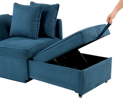 Blue Convertible Storage Chair with Pull-Out Seat for Living Room