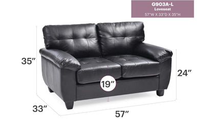 Sleek Black Loveseat - Contemporary Style, Foam Filled