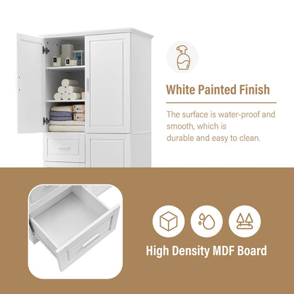 Tall White MDF Bathroom Storage Cabinet with 3 Drawers - Max Space