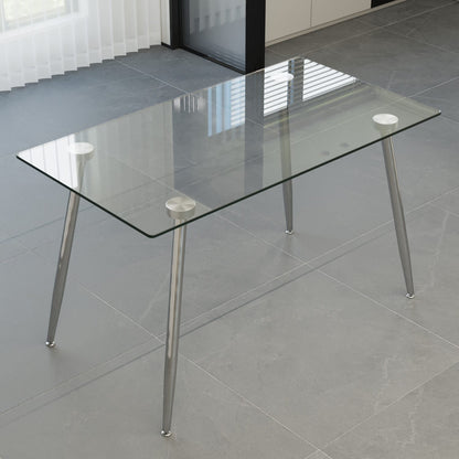 Transparent Glass Dining Table with Metal Legs, Modern Kitchen Table
