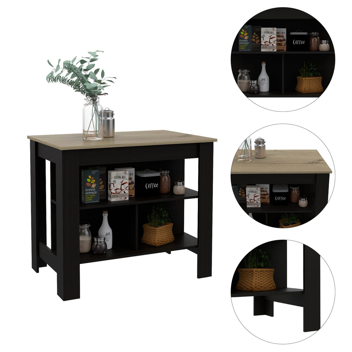 Multicolor Particle Board Kitchen Island Set for Meal Prep Storage for Dining Room