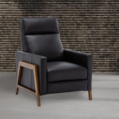 Richland Leather Push Back Recliner - Black: Modern Comfort & Style