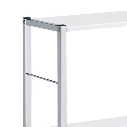 White Silver Modern Wood Metal Bookshelf with 4 Shelves for Living Room