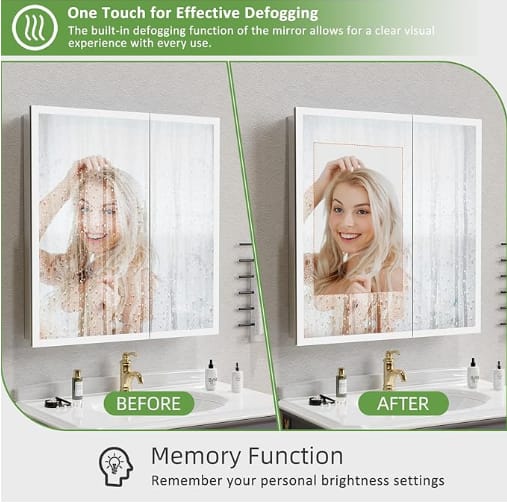 LED Medicine Cabinet with Mirror - 30x32 Inch Silver Storage