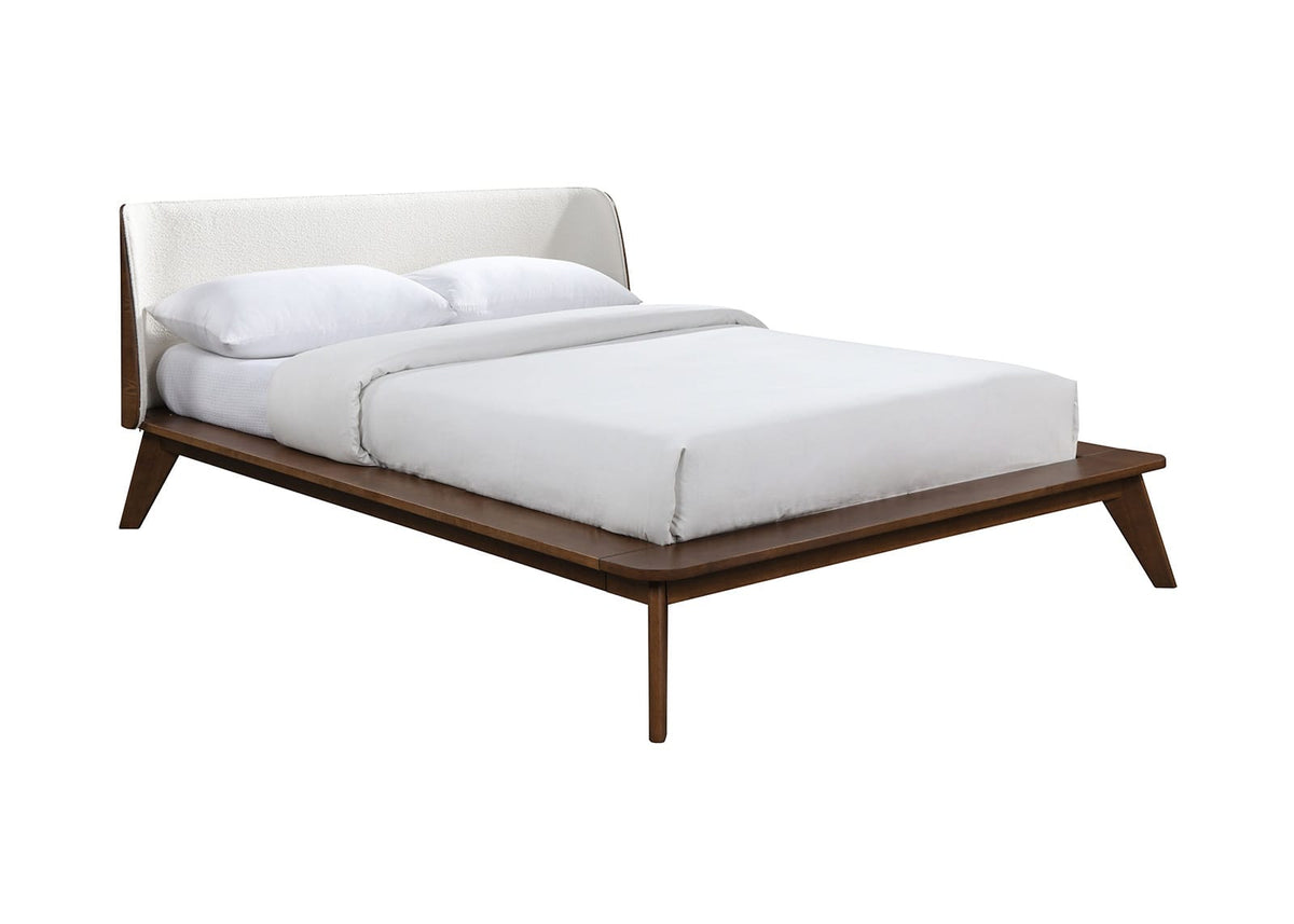 Full Size Walnut Bed Frame - Boucle Fabric for Bedroom