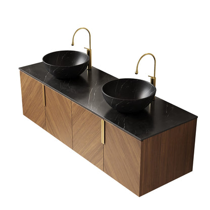 60 Inch Black Oak Bathroom Vanity with Sinks and Soft-Close Storage