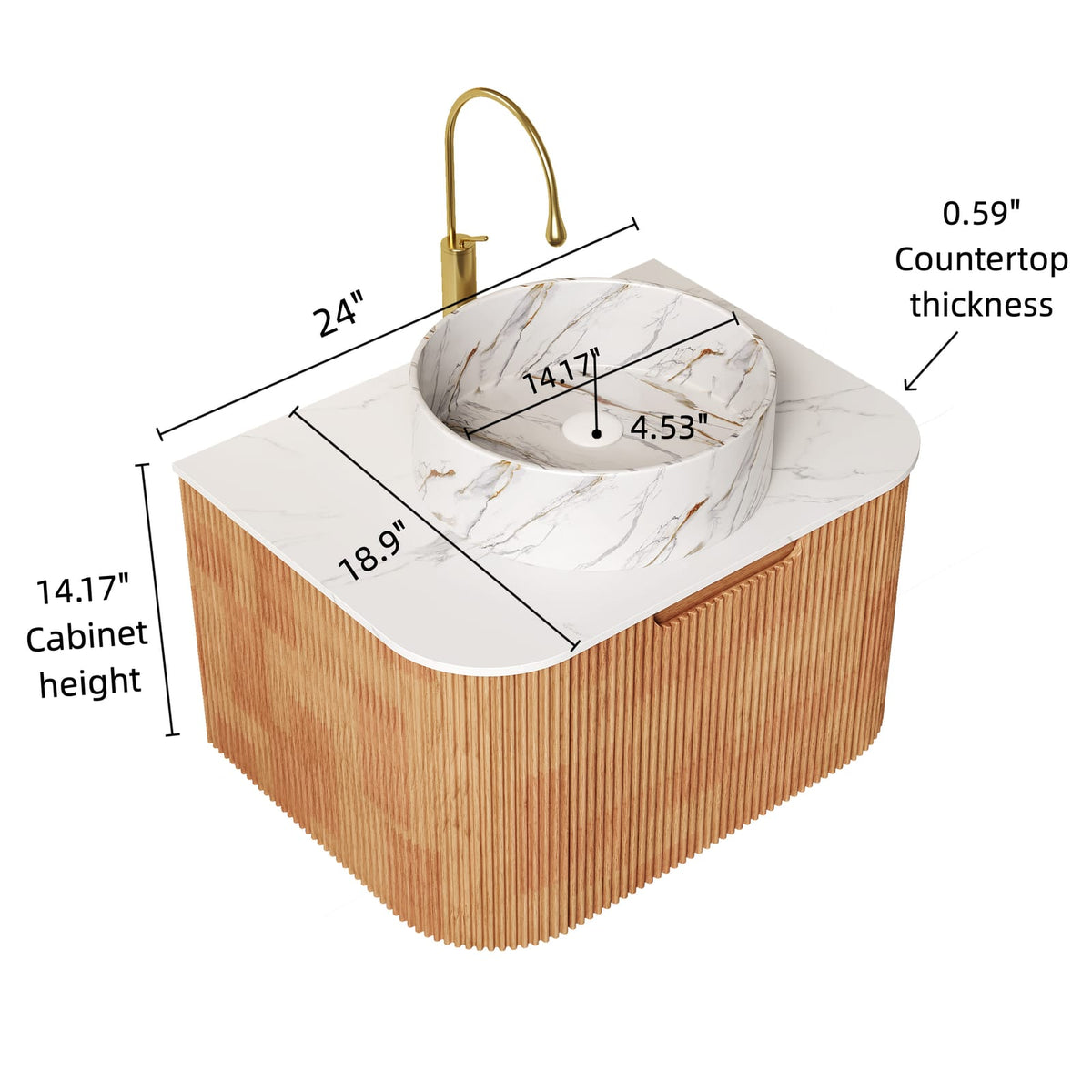 DINA 24" Bathroom Vanity & Sink - Natural Wood, White