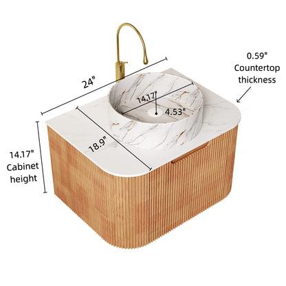 DINA 24" Bathroom Vanity & Sink - Natural Wood, White