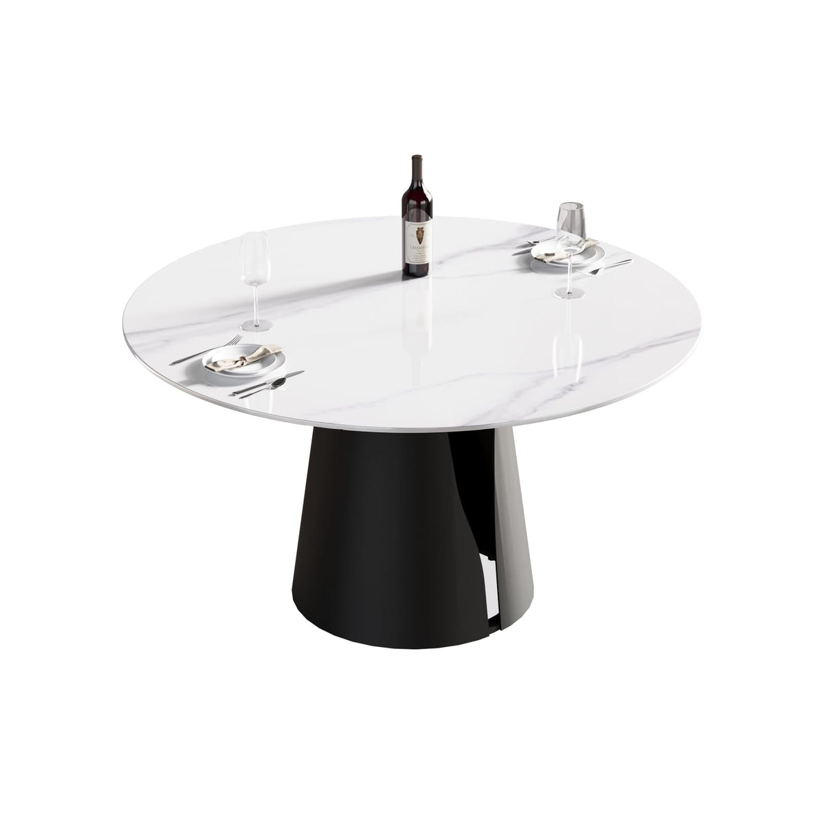 53.15" Modern Artificial Stone Round Dining Table - Black Base